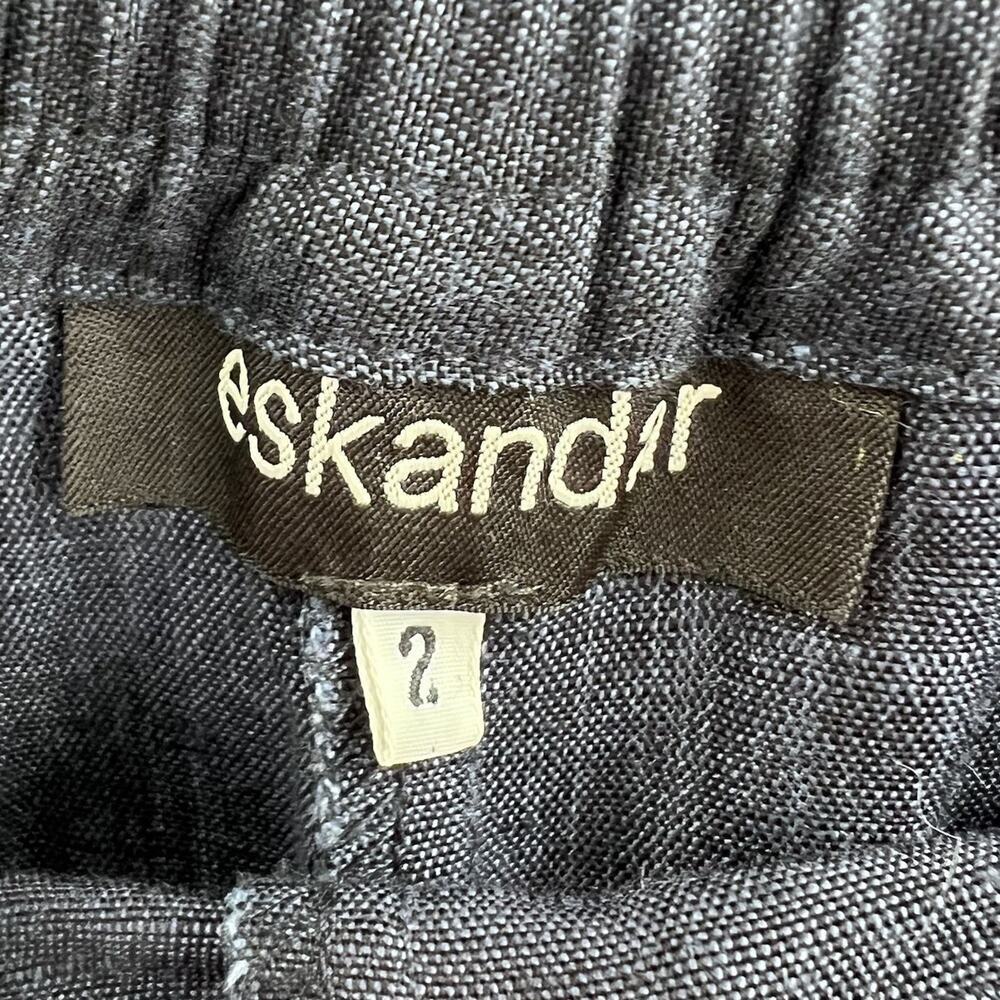 Eskandar Navy Blue 100% Linen Wool Blend Pull On Wide Leg Trouser Pants Size 2 - Picture 4 of 8